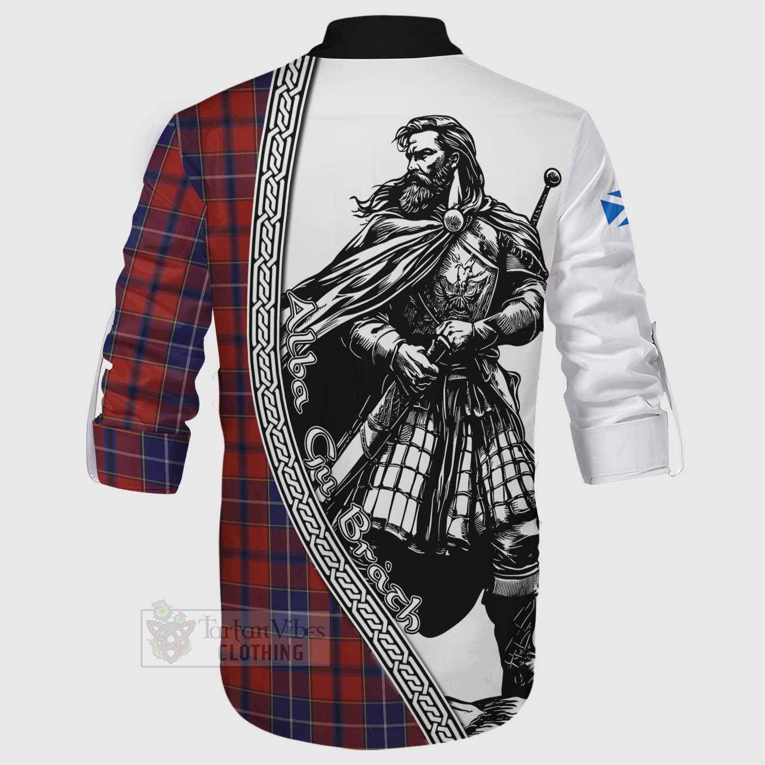 Tartan Vibes Clothing Wishart Tartan Clan Crest Ghillie Kilt Shirt with Highlander Warrior Celtic Style