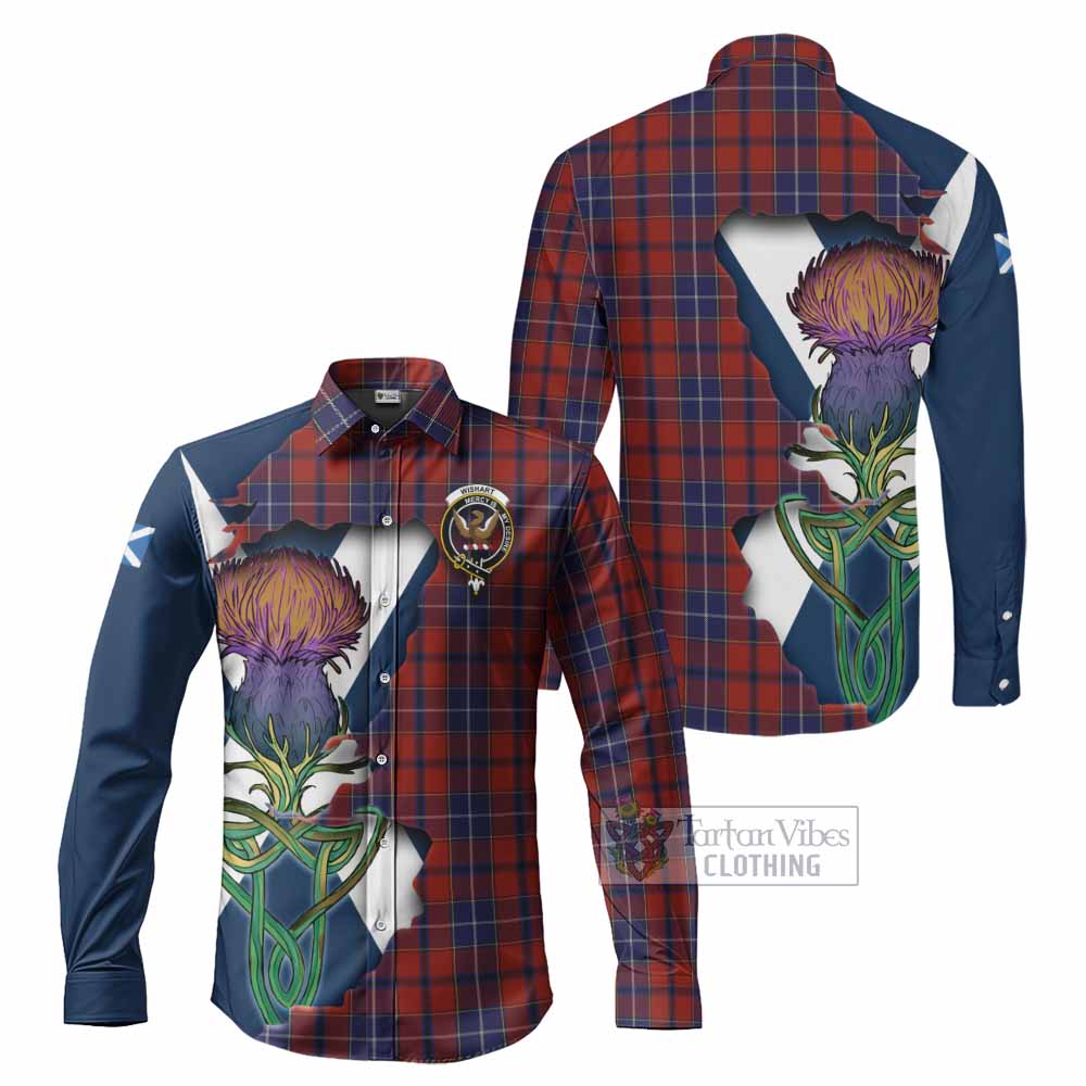 Tartan Vibes Clothing Wishart Tartan Family Crest Long Sleeve Button Shirt Scottish Thistle Celtic Inspired