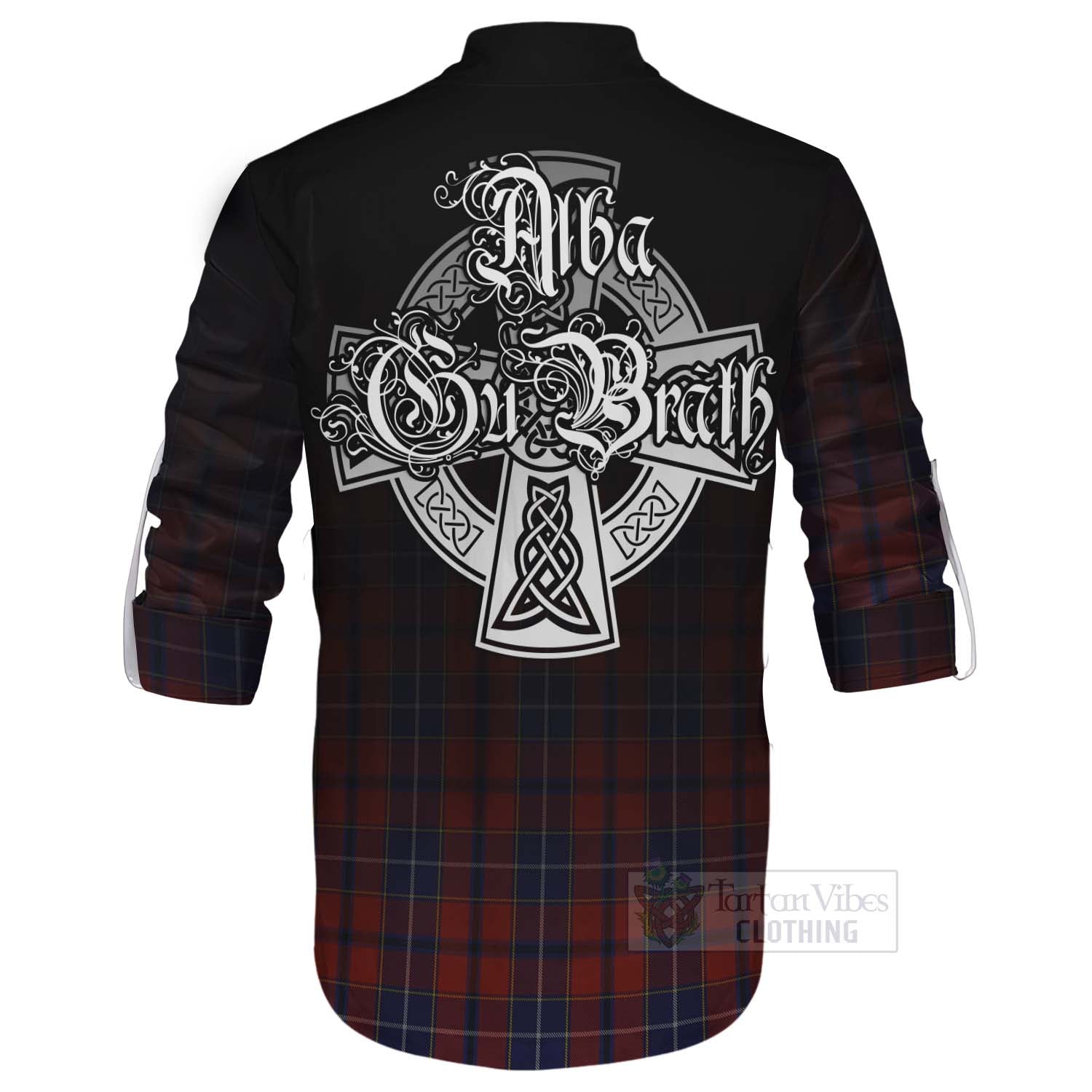 Tartan Vibes Clothing Wishart Tartan Ghillie Kilt Shirt Featuring Alba Gu Brath Family Crest Celtic Inspired