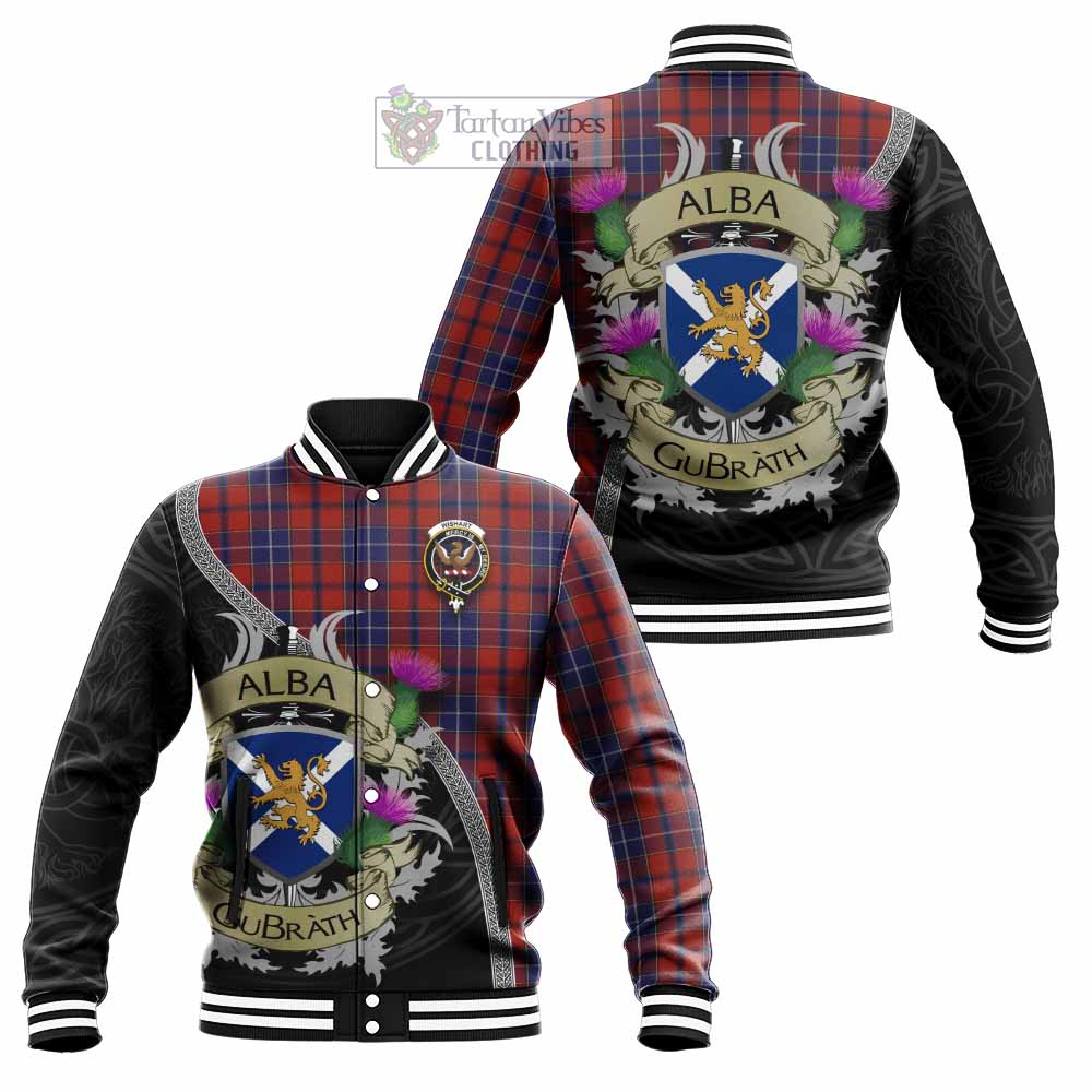 Tartan Vibes Clothing Wishart Tartan Family Crest Baseball Jacket Lion Rampant Royal Thistle Shield Celtic Inspired