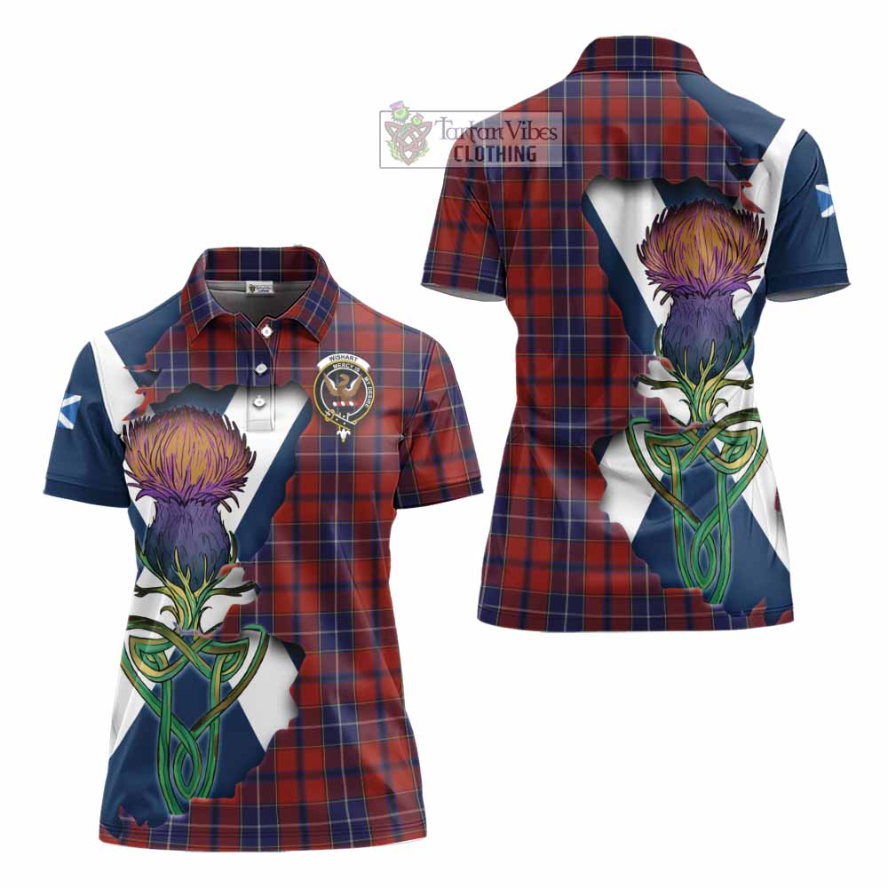 Tartan Vibes Clothing Wishart Tartan Family Crest Women's Polo Shirt Scottish Thistle Celtic Inspired