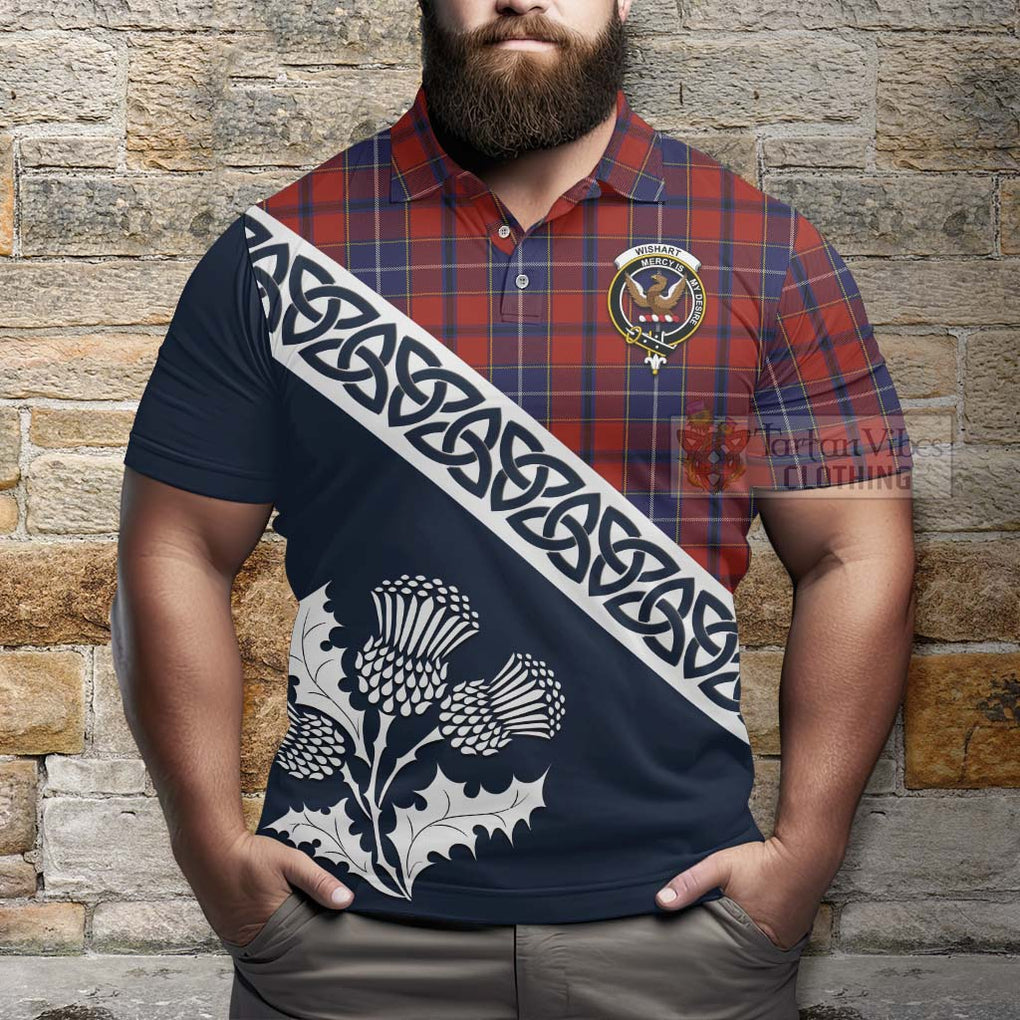 Wishart Tartan Polo Shirt Featuring Thistle and Scotland Map