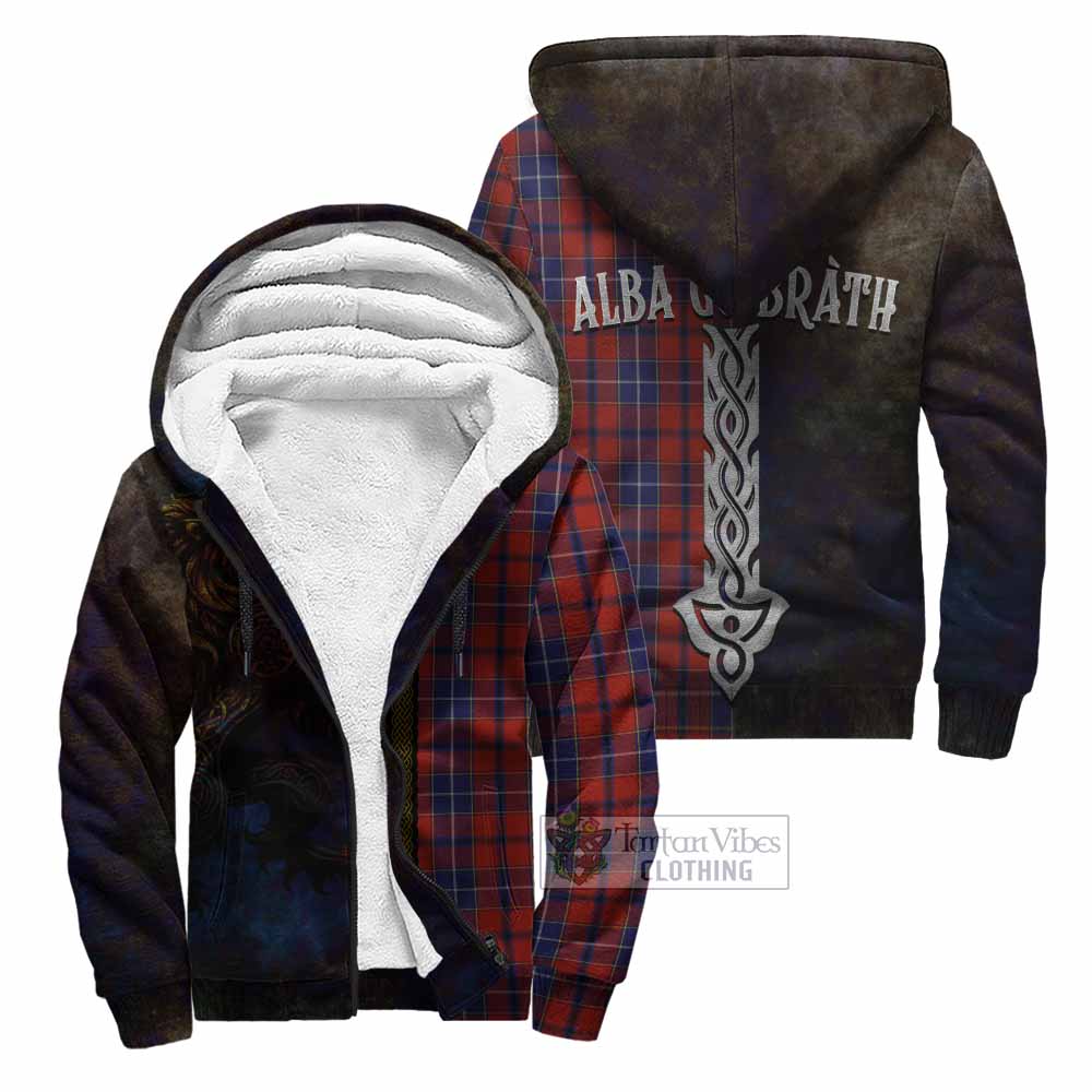 Tartan Vibes Clothing Wishart Tartan Family Crest Sherpa Hoodie Alba Gu Brath Be Brave Lion Ancient Style