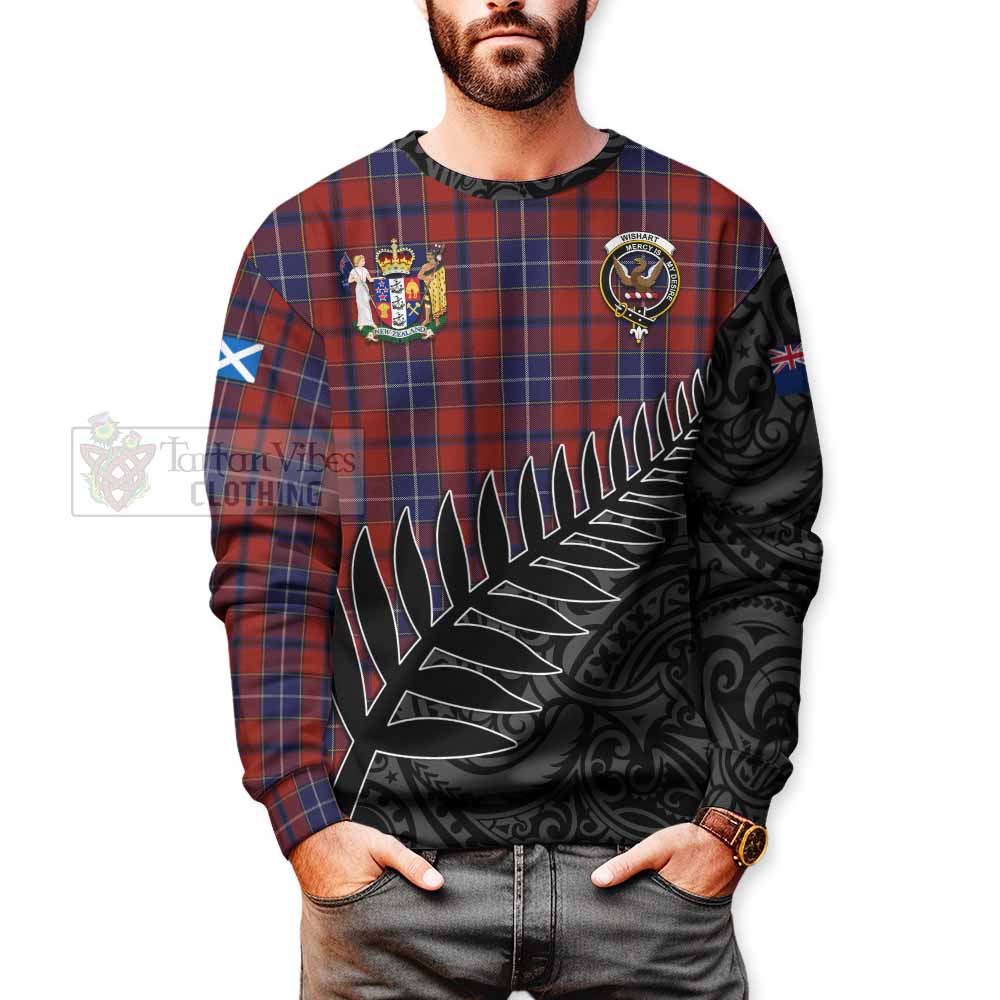 Tartan Vibes Clothing Wishart Crest Tartan Sweatshirt with New Zealand Silver Fern Half Style