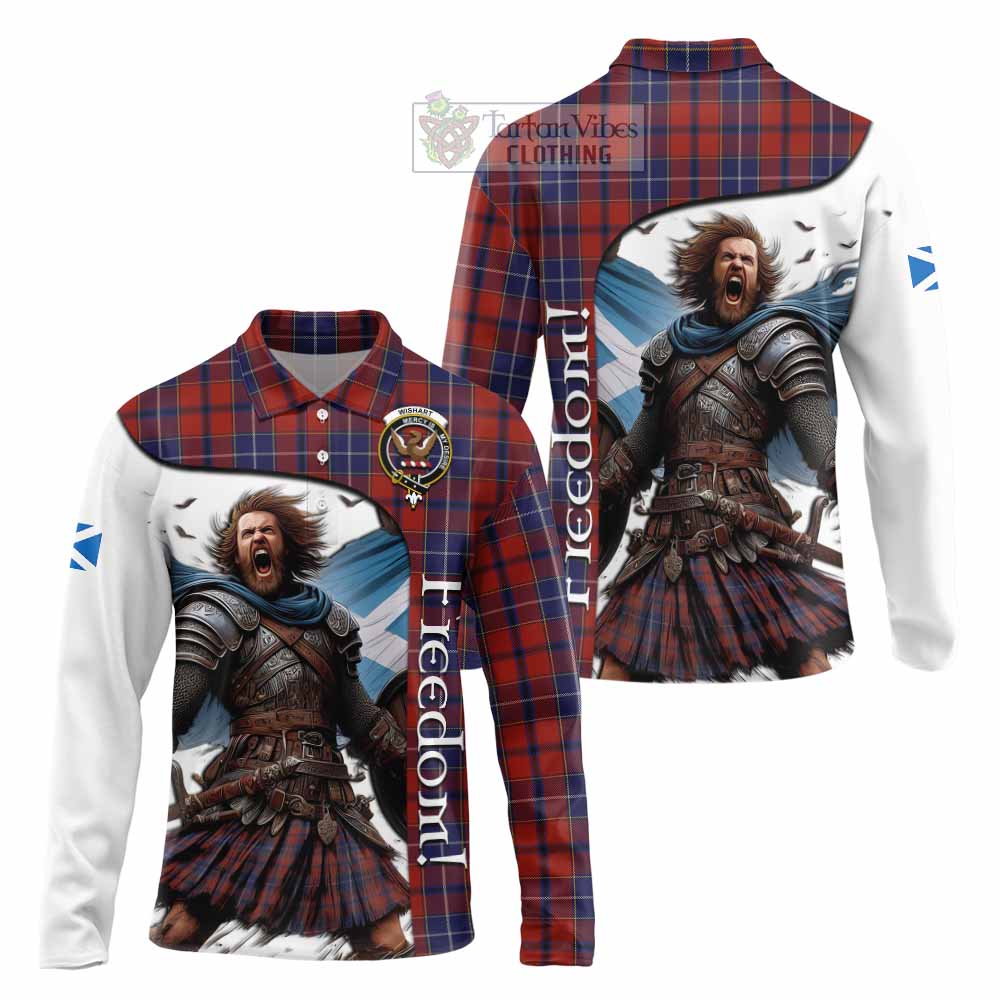 Tartan Vibes Clothing Wishart Crest Tartan Long Sleeve Polo Shirt Inspired by the Freedom of Scottish Warrior