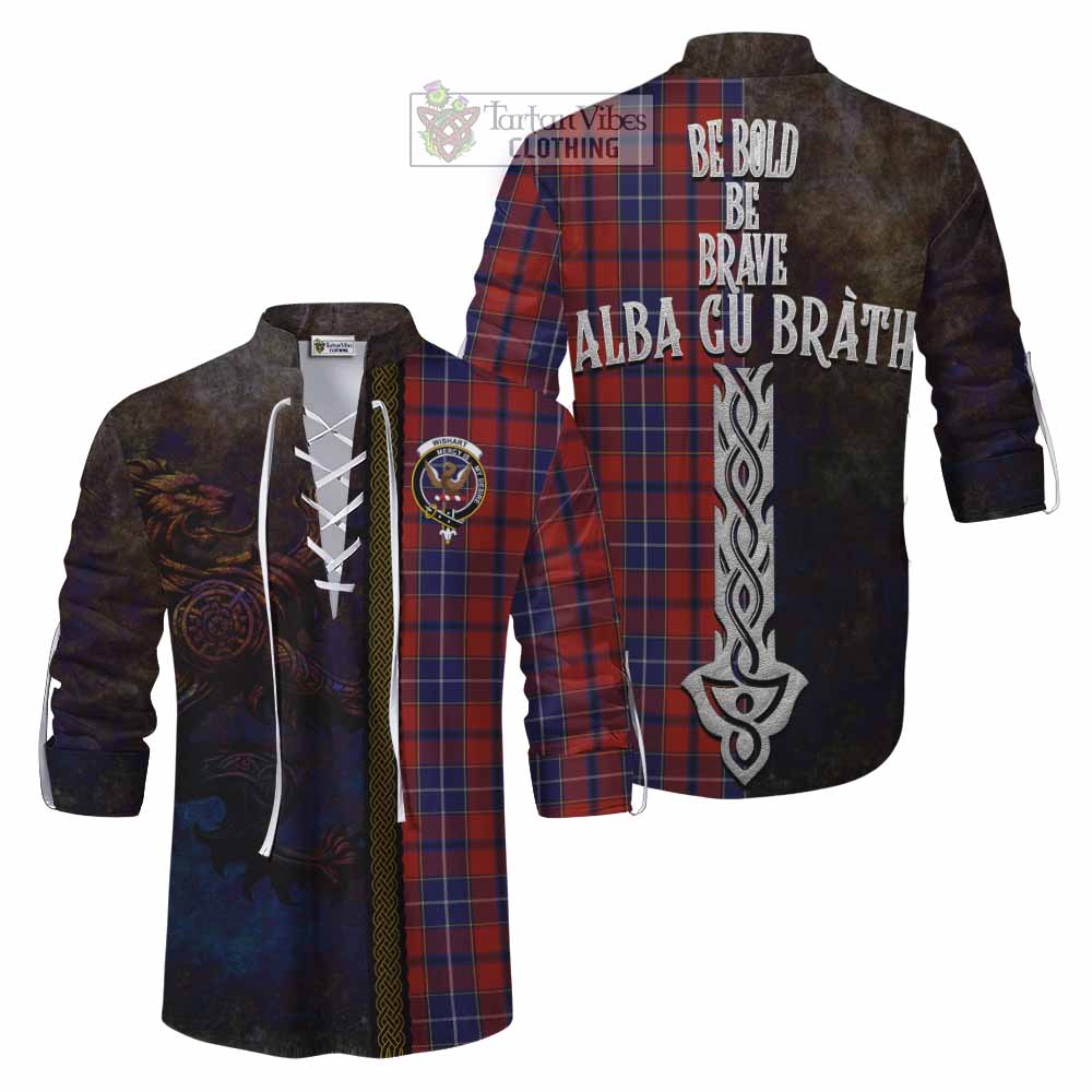 Tartan Vibes Clothing Wishart Tartan Family Crest Ghillie Kilt Shirt Alba Gu Brath Be Brave Lion Ancient Style