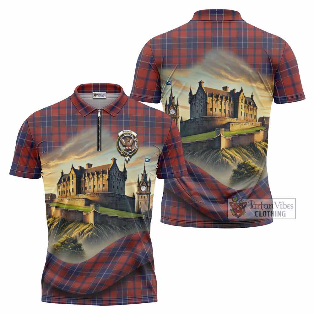 Tartan Vibes Clothing Wishart Tartan Family Crest Zipper Polo Shirt with Scottish Ancient Castle Stype