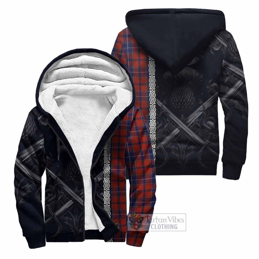 Tartan Vibes Clothing Wishart Tartan Sherpa Hoodie with Family Crest Cross Sword Thistle Celtic Vibes
