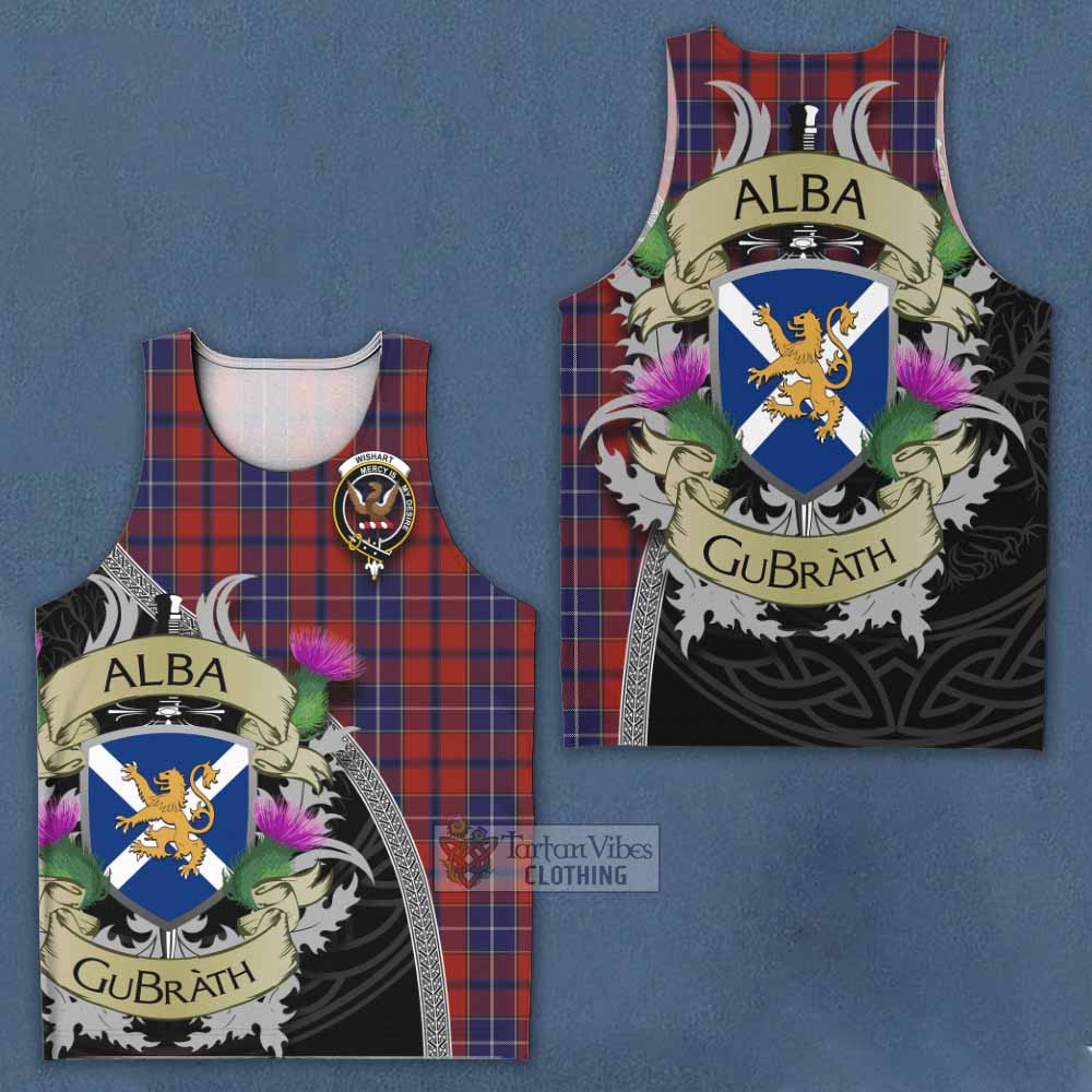 Tartan Vibes Clothing Wishart Tartan Family Crest Men's Tank Top Lion Rampant Royal Thistle Shield Celtic Inspired