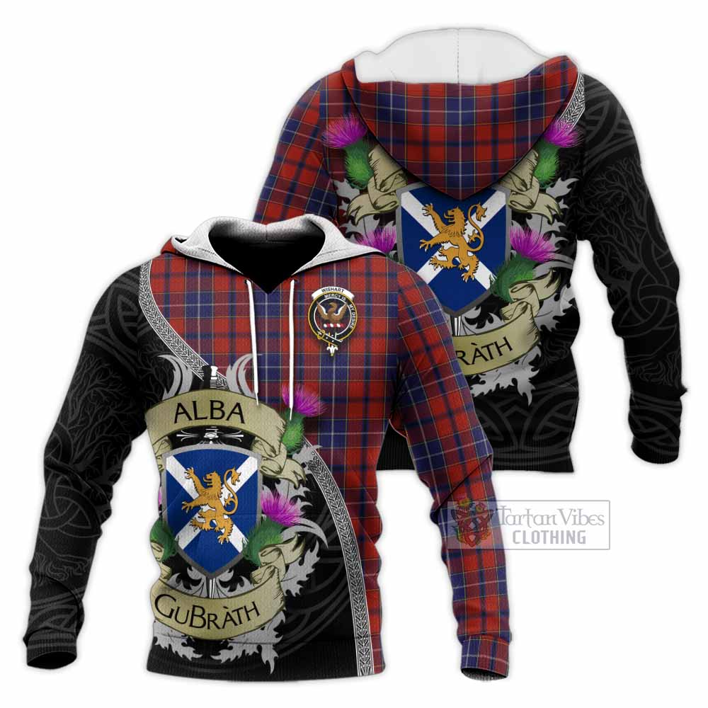 Tartan Vibes Clothing Wishart Tartan Family Crest Knitted Hoodie Lion Rampant Royal Thistle Shield Celtic Inspired