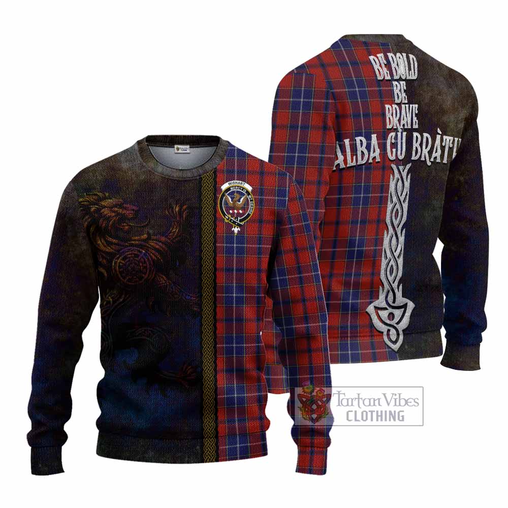 Tartan Vibes Clothing Wishart Tartan Family Crest Knitted Sweater Alba Gu Brath Be Brave Lion Ancient Style