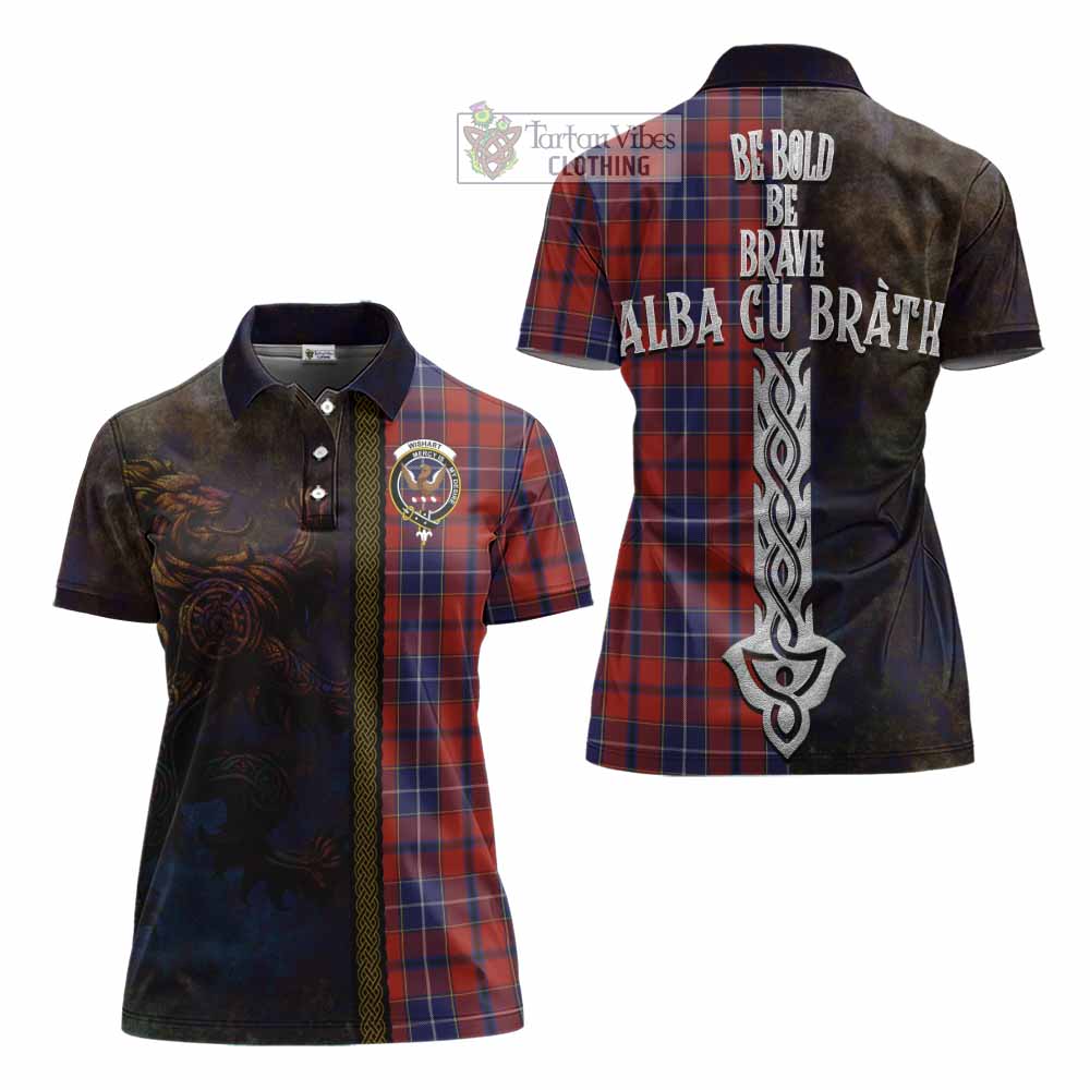 Tartan Vibes Clothing Wishart Tartan Family Crest Women's Polo Shirt Alba Gu Brath Be Brave Lion Ancient Style