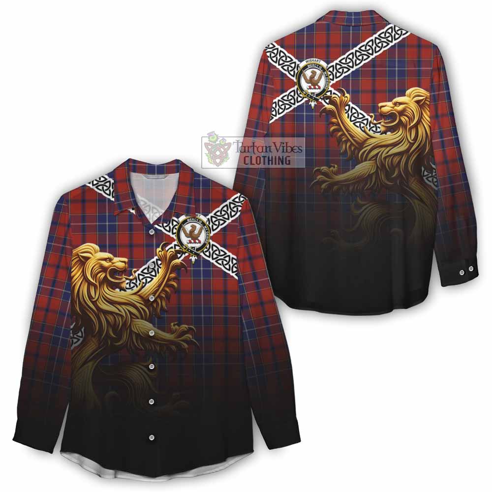 Tartan Vibes Clothing Wishart Crest Tartan Women's Casual Shirt with Golden Lion Emblem Celtic Style