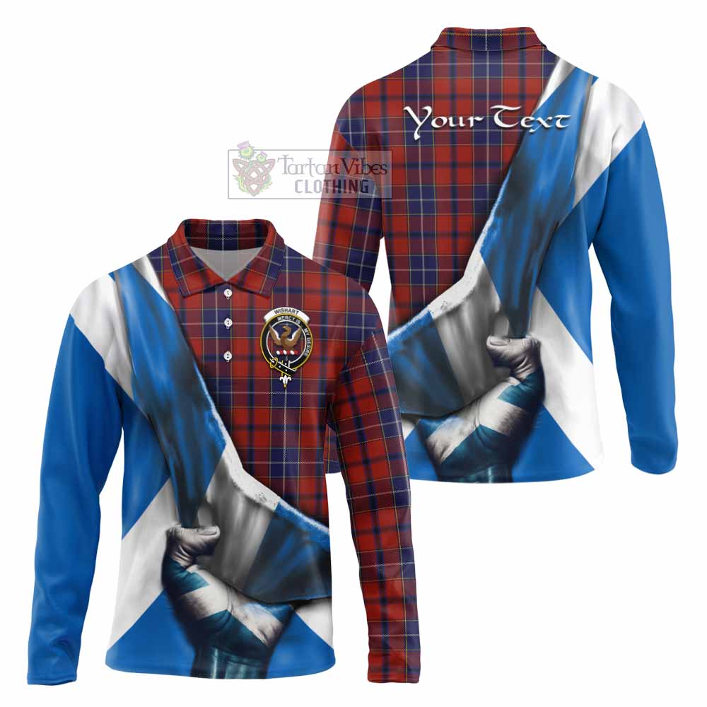 Tartan Vibes Clothing Wishart Tartan Long Sleeve Polo Shirt with Family Crest Scotland Patriotic Style