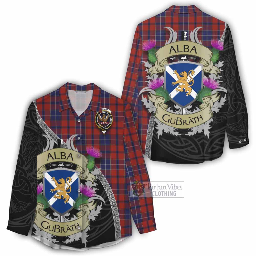 Tartan Vibes Clothing Wishart Tartan Family Crest Women's Casual Shirt Lion Rampant Royal Thistle Shield Celtic Inspired