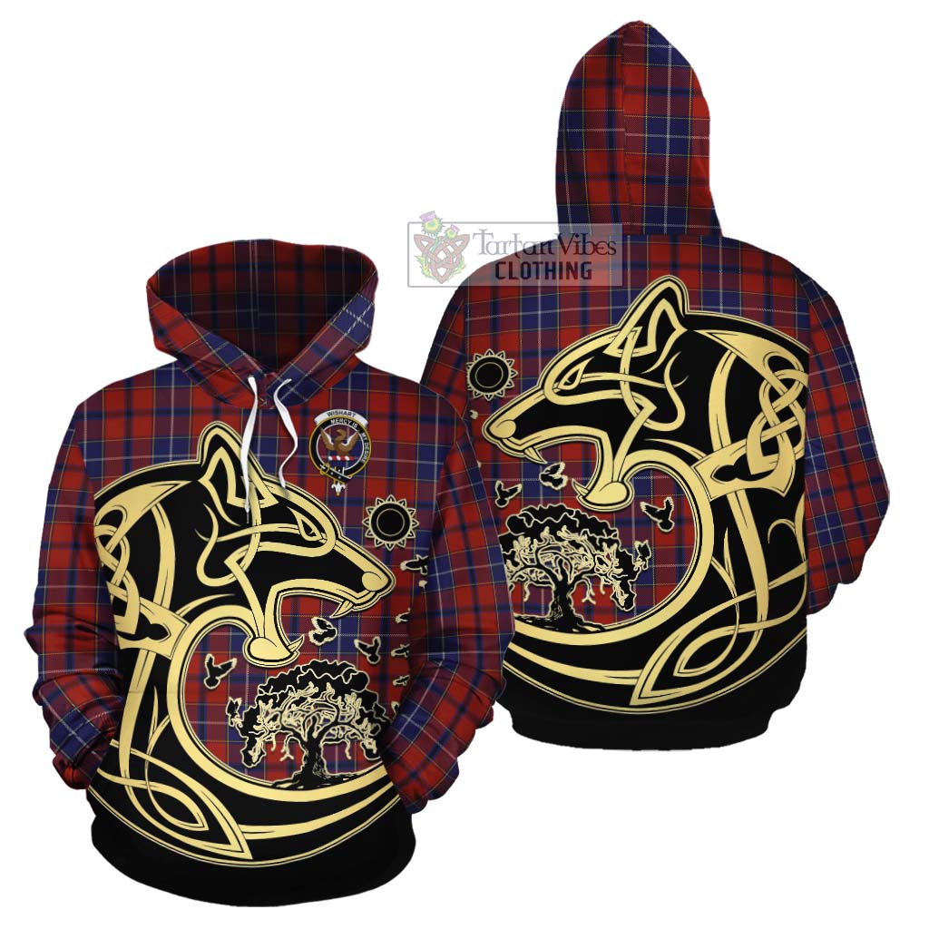 Tartan Vibes Clothing Wishart Tartan Cotton Hoodie with Family Crest Celtic Wolf Style