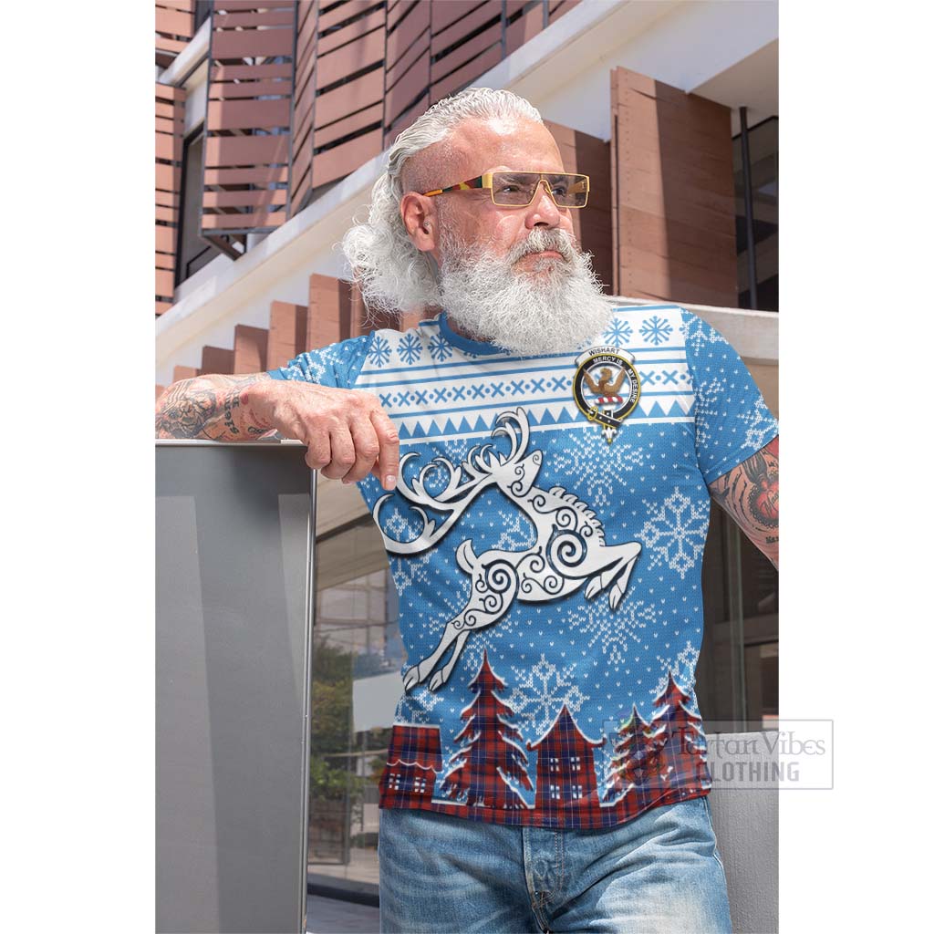 Tartan Vibes Clothing Wishart Clan Christmas Cotton T-shirt Celtic Reindeer Style