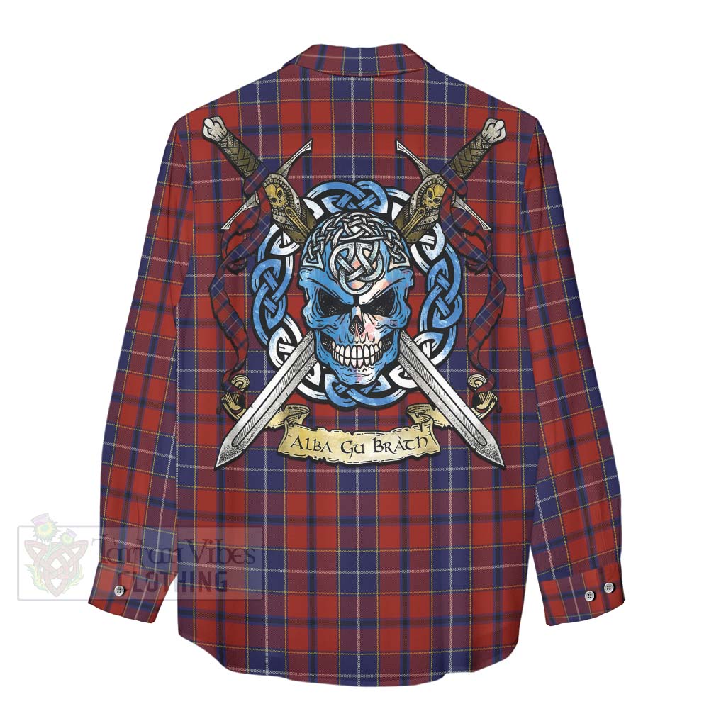 Tartan Vibes Clothing Wishart Tartan Women's Casual Shirt with Family Crest Celtic Skull Style
