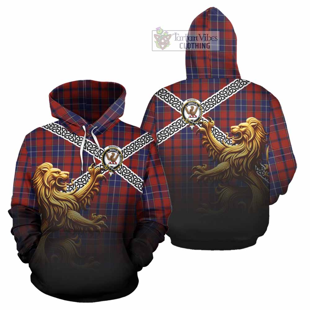 Tartan Vibes Clothing Wishart Crest Tartan Hoodie with Golden Lion Emblem Celtic Style