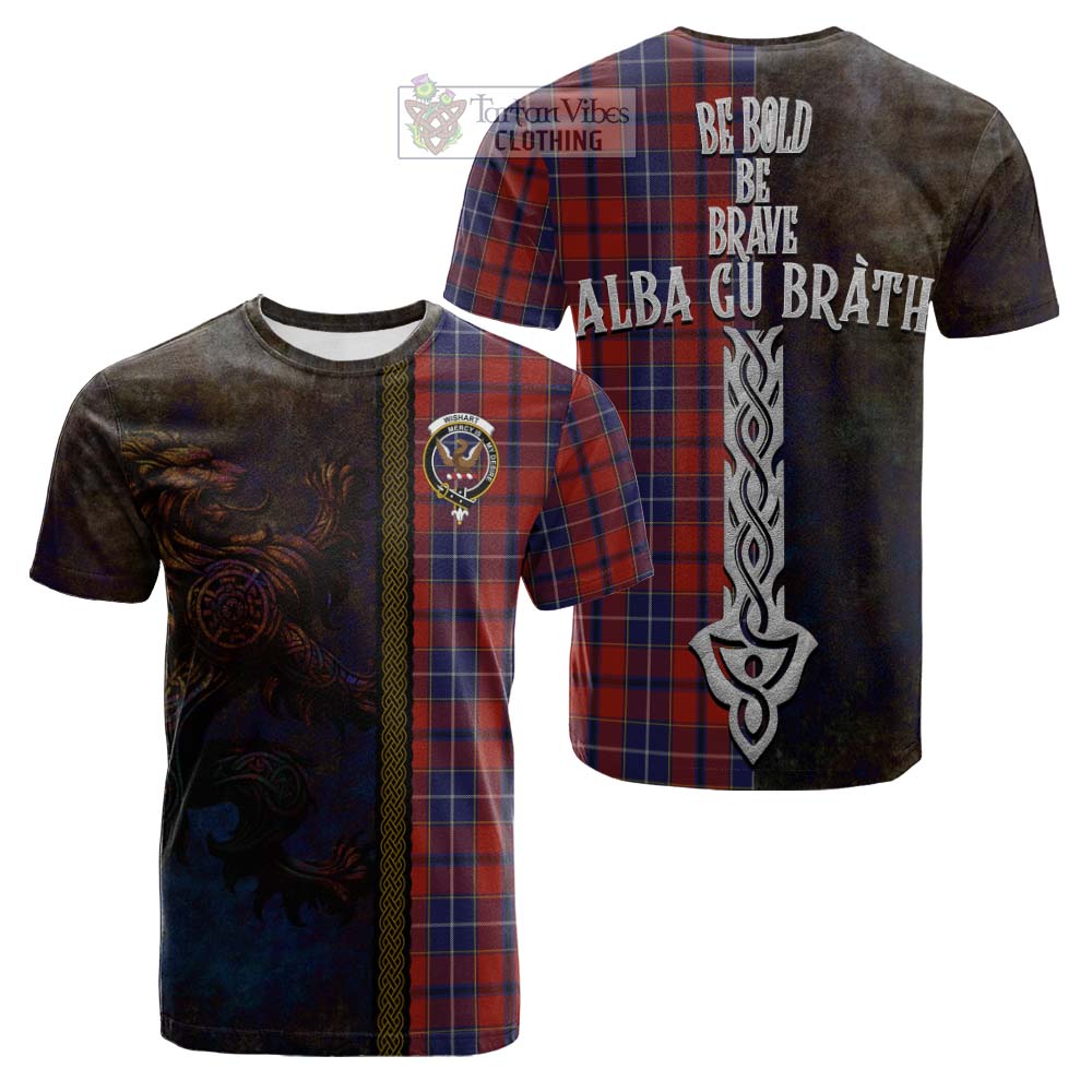 Tartan Vibes Clothing Wishart Tartan Family Crest Cotton T-shirt Alba Gu Brath Be Brave Lion Ancient Style