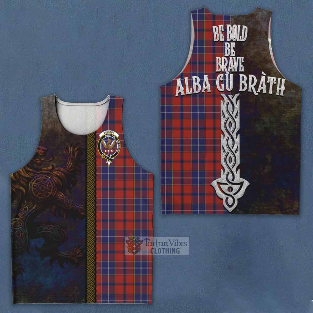 Tartan Vibes Clothing Wishart Tartan Family Crest Men's Tank Top Alba Gu Brath Be Brave Lion Ancient Style