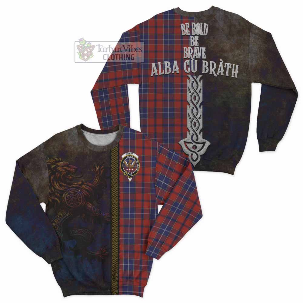 Tartan Vibes Clothing Wishart Tartan Family Crest Sweatshirt Alba Gu Brath Be Brave Lion Ancient Style