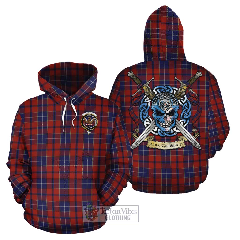 Tartan Vibes Clothing Wishart Tartan Cotton Hoodie with Family Crest Celtic Skull Style