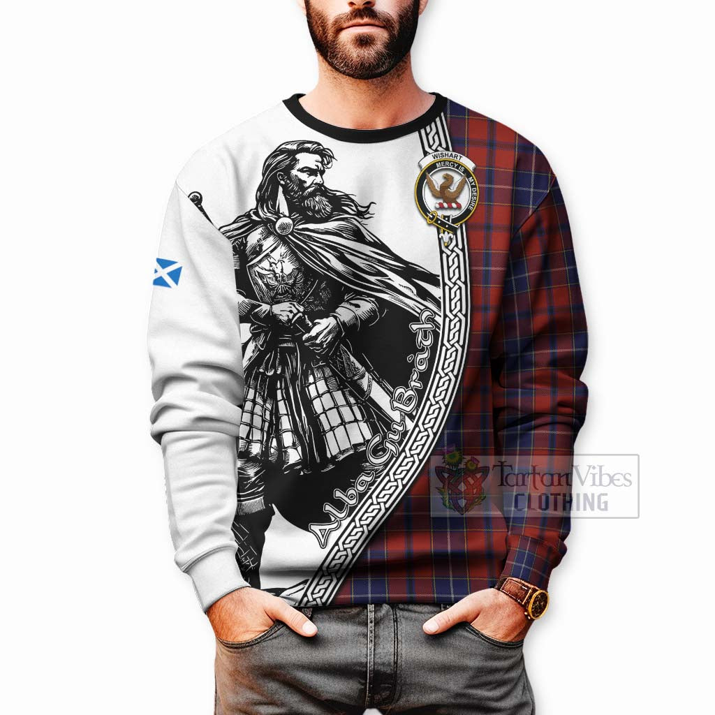 Tartan Vibes Clothing Wishart Tartan Clan Crest Sweatshirt with Highlander Warrior Celtic Style
