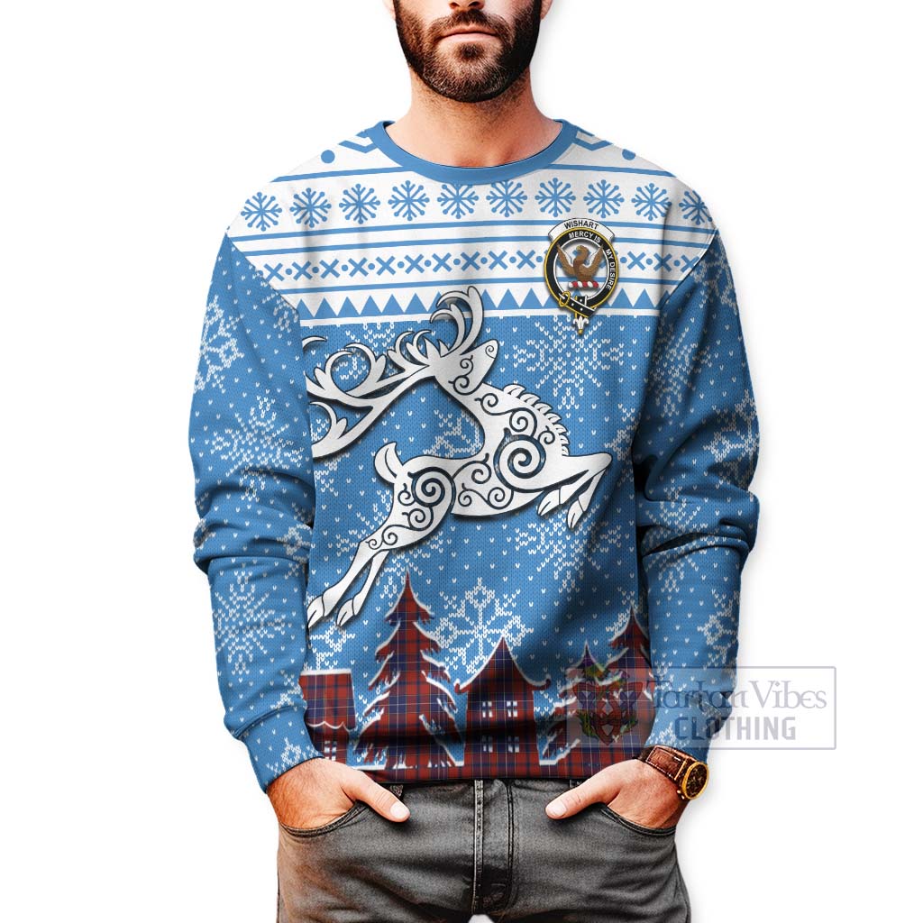 Tartan Vibes Clothing Wishart Clan Christmas Sweatshirt Celtic Reindeer Style