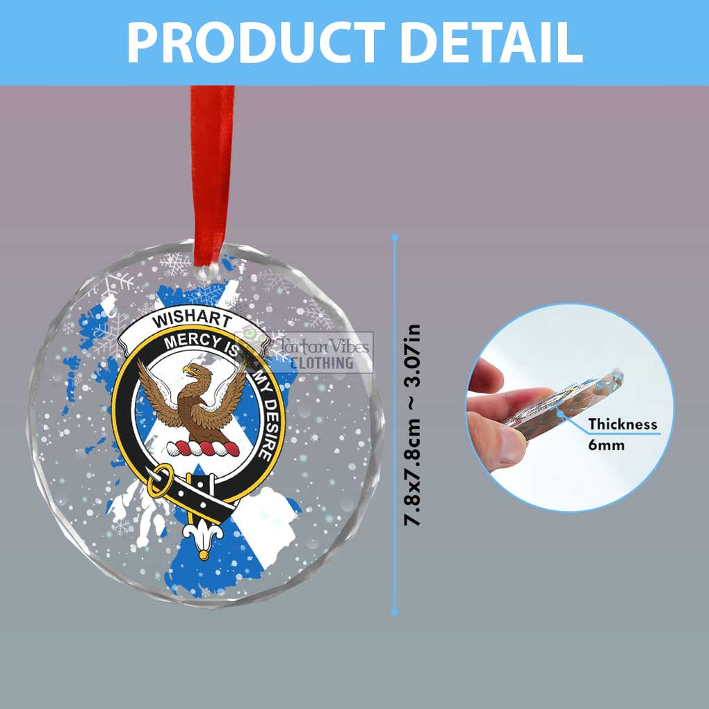 Tartan Vibes Clothing Wishart Clan Crest Christmas Glass Ornament with Scotland Map