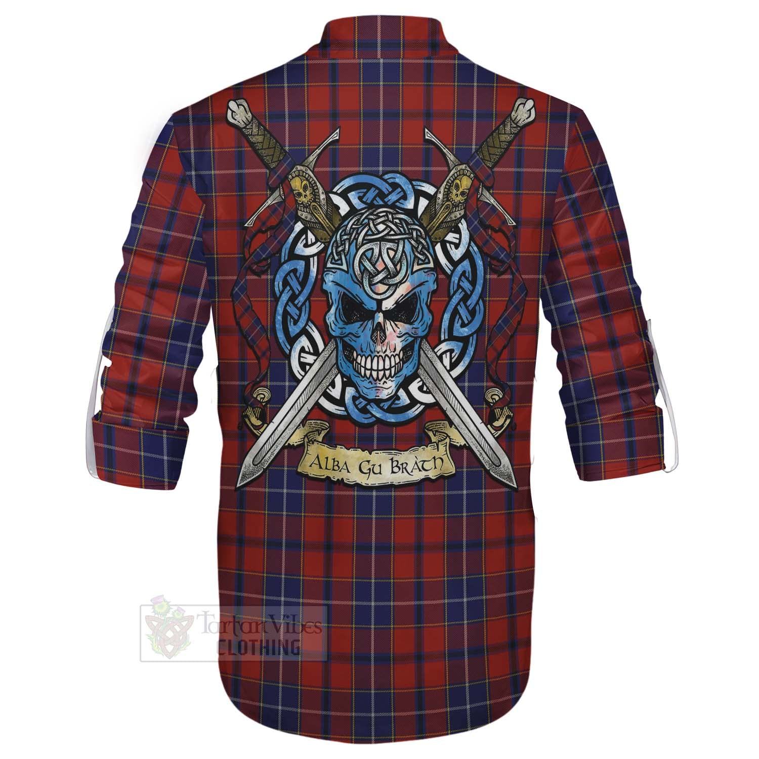 Tartan Vibes Clothing Wishart Tartan Ghillie Kilt Shirt with Family Crest Celtic Skull Style