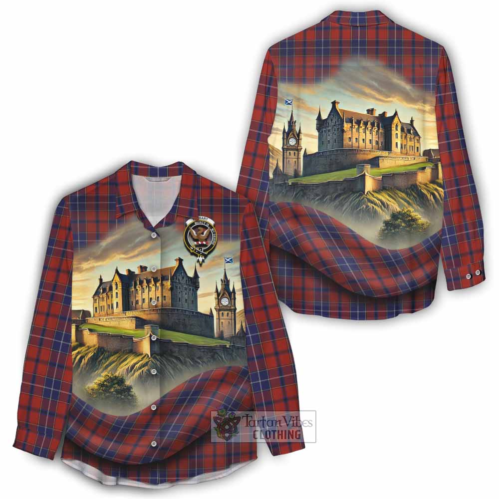 Tartan Vibes Clothing Wishart Tartan Family Crest Women's Casual Shirt with Scottish Ancient Castle Style
