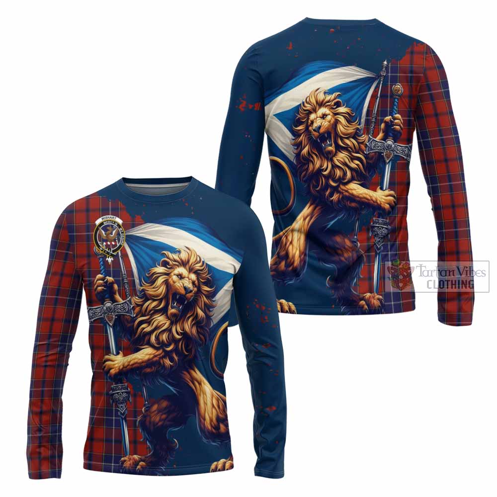 Tartan Vibes Clothing Wishart Tartan Family Crest Long Sleeve T-Shirt with Scottish Majestic Lion