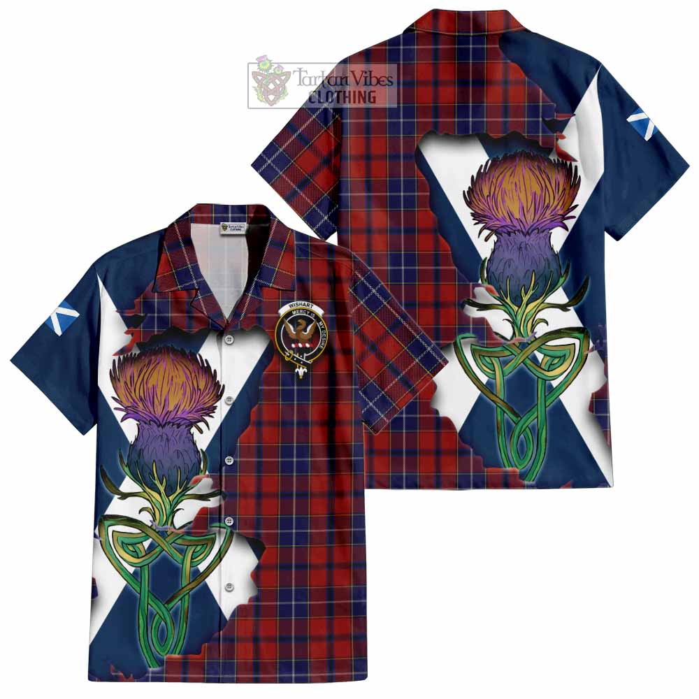 Tartan Vibes Clothing Wishart Tartan Family Crest Short Sleeve Button Shirt Scottish Thistle Celtic Inspired