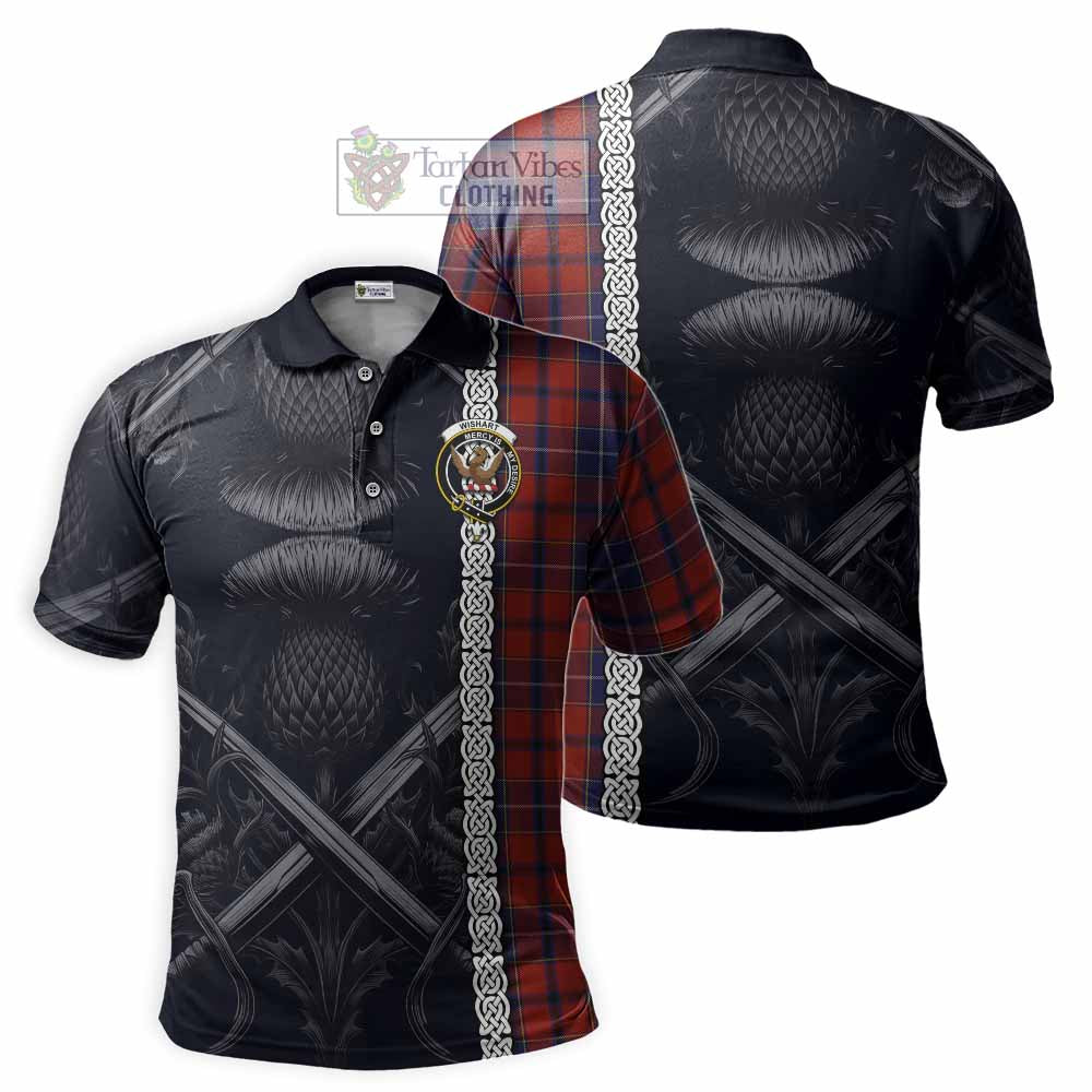 Tartan Vibes Clothing Wishart Tartan Polo Shirt with Family Crest Cross Sword Thistle Celtic Vibes