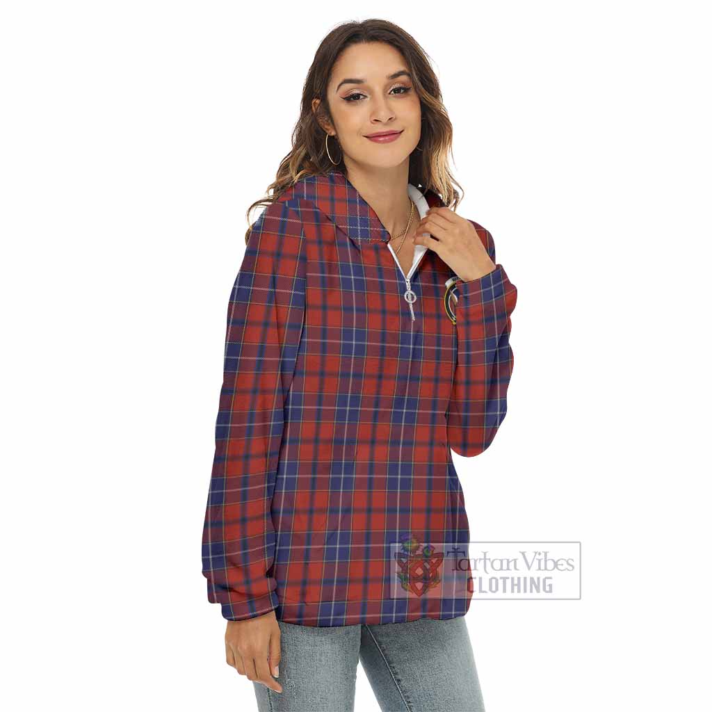 Tartan Vibes Clothing Wishart Tartan Crest Women's Borg  Half Zip Fleece Hoodie