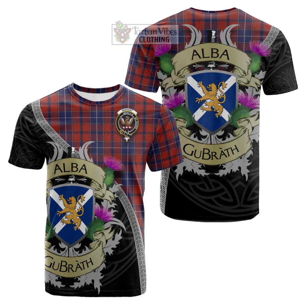 Tartan Vibes Clothing Wishart Tartan Family Crest Cotton T-shirt Lion Rampant Royal Thistle Shield Celtic Inspired