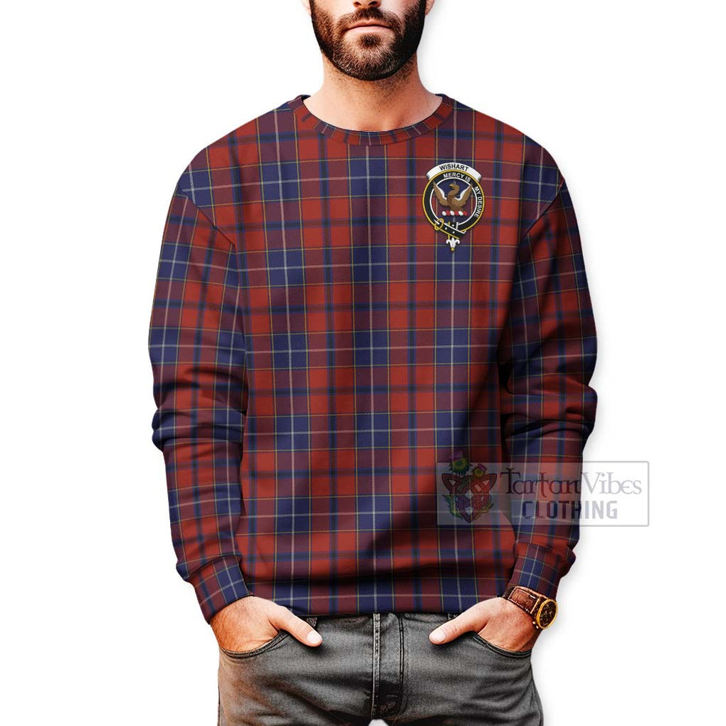 Tartan Vibes Clothing Wishart Tartan Sweatshirt with Family Crest and Bearded Skull Holding Bottles of Whiskey