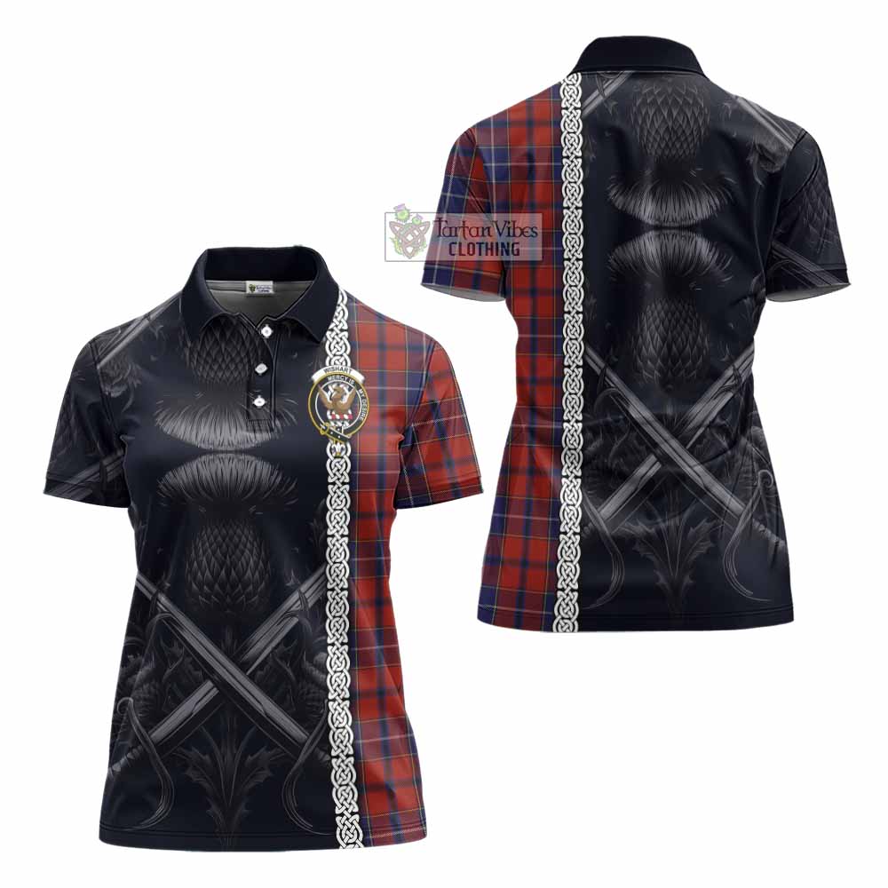 Tartan Vibes Clothing Wishart Tartan Women's Polo Shirt with Family Crest Cross Sword Thistle Celtic Vibes