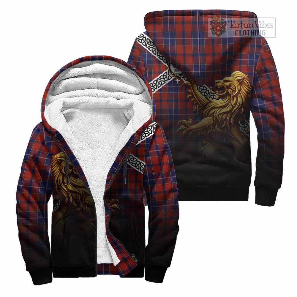 Tartan Vibes Clothing Wishart Crest Tartan Sherpa Hoodie with Golden Lion Emblem Celtic Style