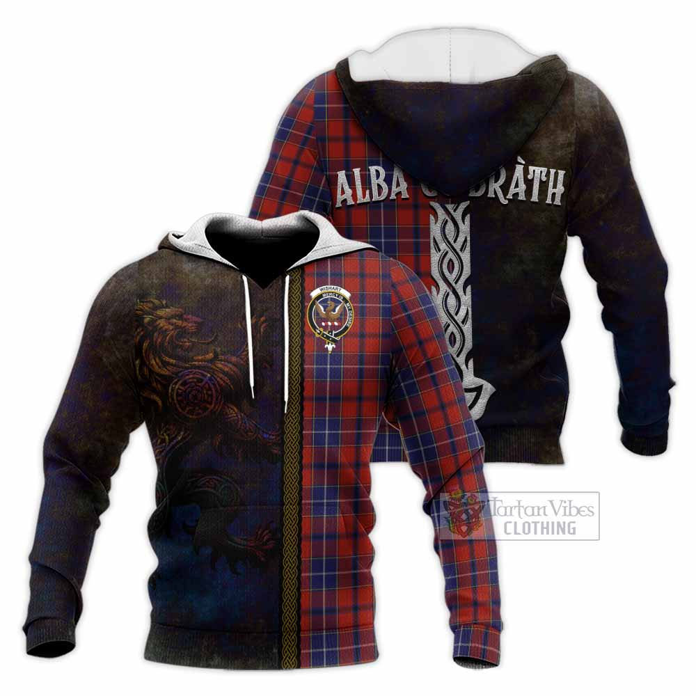 Tartan Vibes Clothing Wishart Tartan Family Crest Knitted Hoodie Alba Gu Brath Be Brave Lion Ancient Style