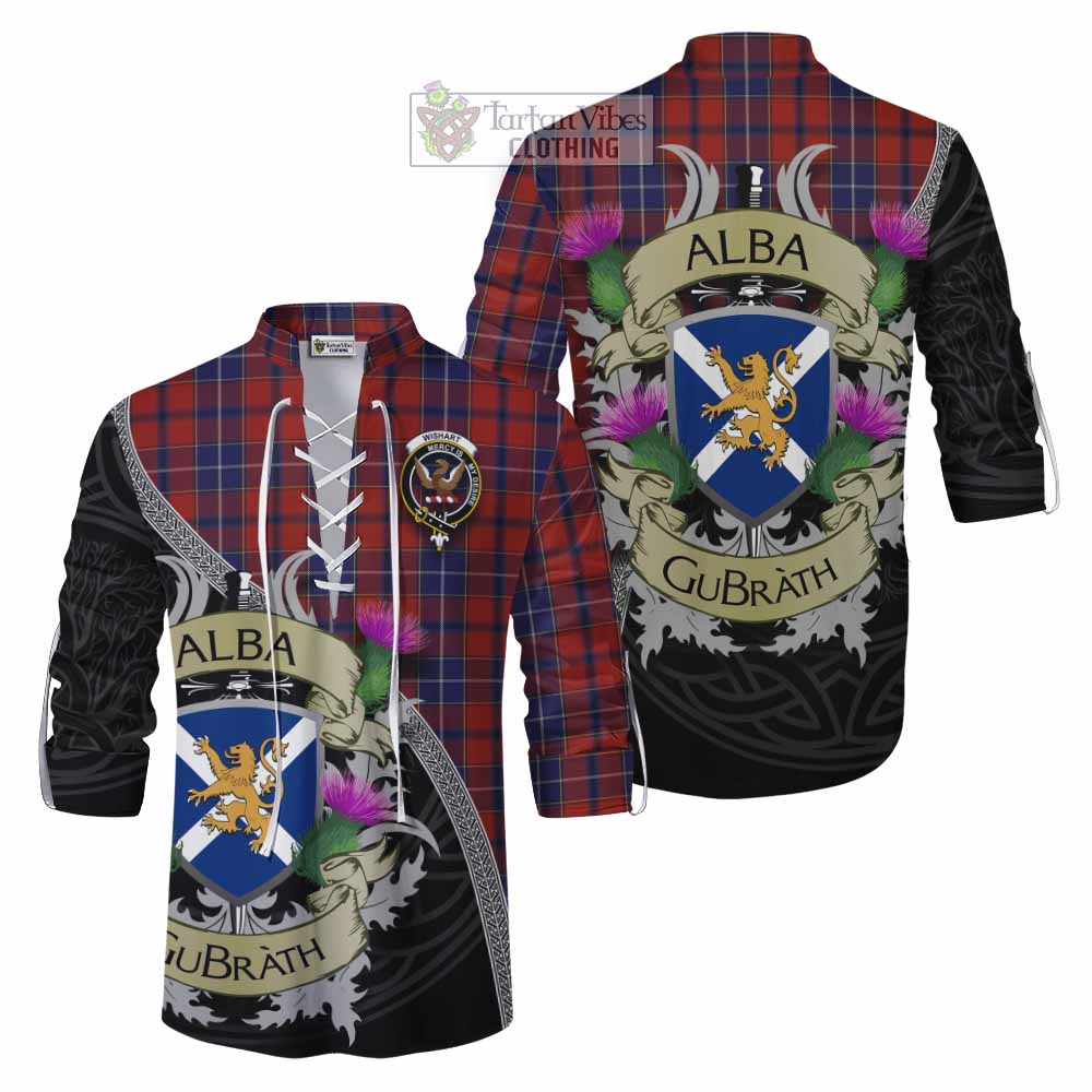 Tartan Vibes Clothing Wishart Tartan Family Crest Ghillie Kilt Shirt Lion Rampant Royal Thistle Shield Celtic Inspired