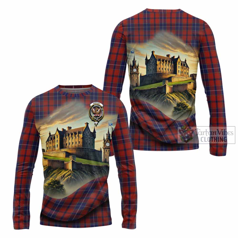 Tartan Vibes Clothing Wishart Tartan Family Crest Long Sleeve T-Shirt with Scottish Ancient Castle Style