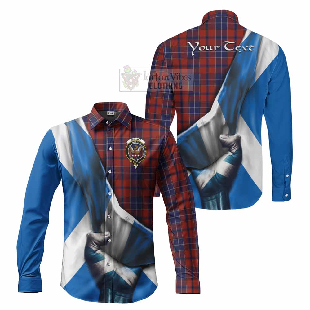 Tartan Vibes Clothing Wishart Tartan Long Sleeve Button Shirt with Family Crest Scotland Patriotic Style