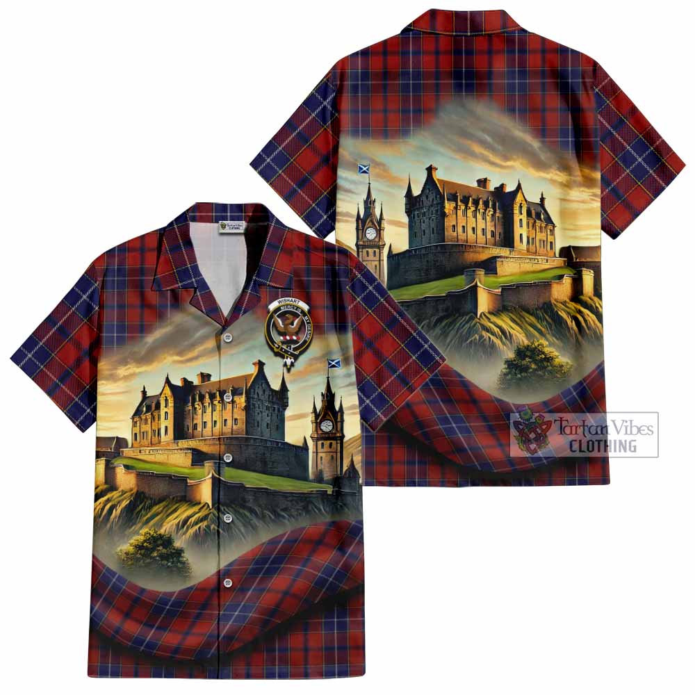 Tartan Vibes Clothing Wishart Tartan Family Crest Short Sleeve Button Shirt with Scottish Ancient Castle Style