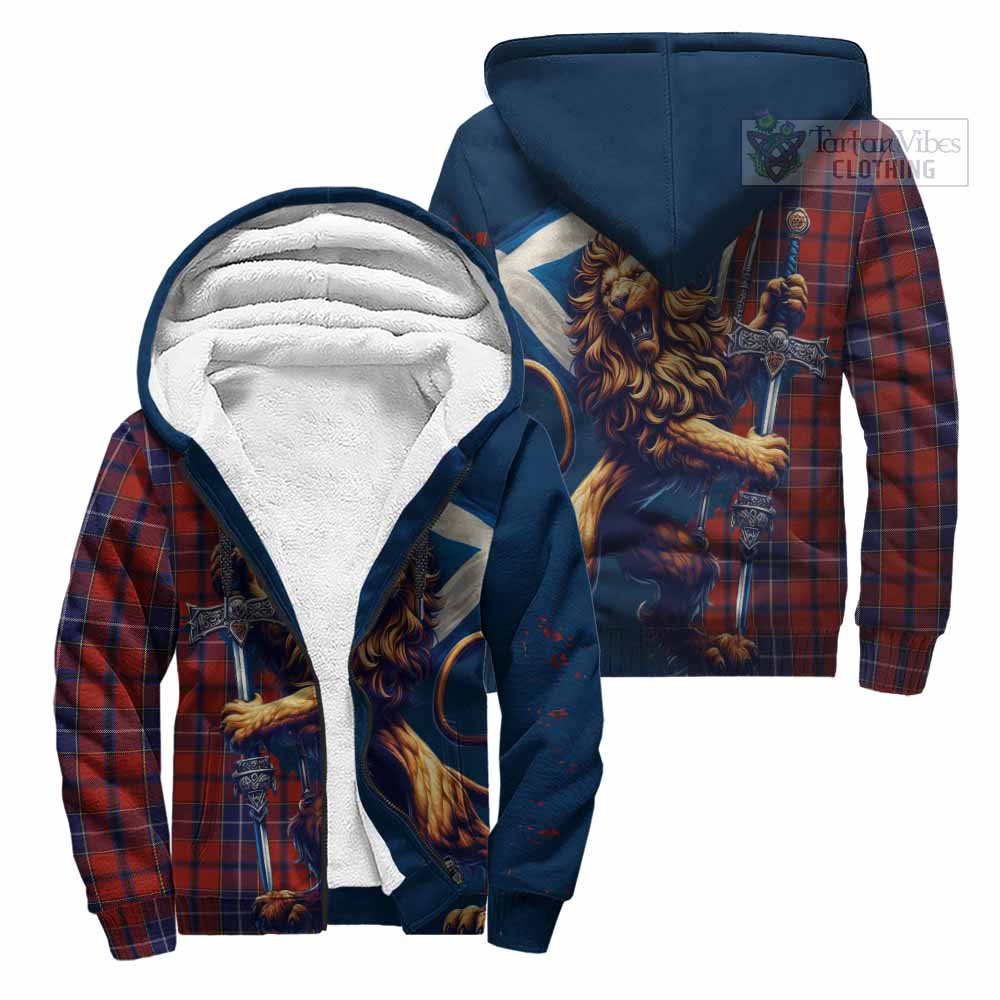 Tartan Vibes Clothing Wishart Tartan Family Crest Sherpa Hoodie with Scottish Majestic Lion
