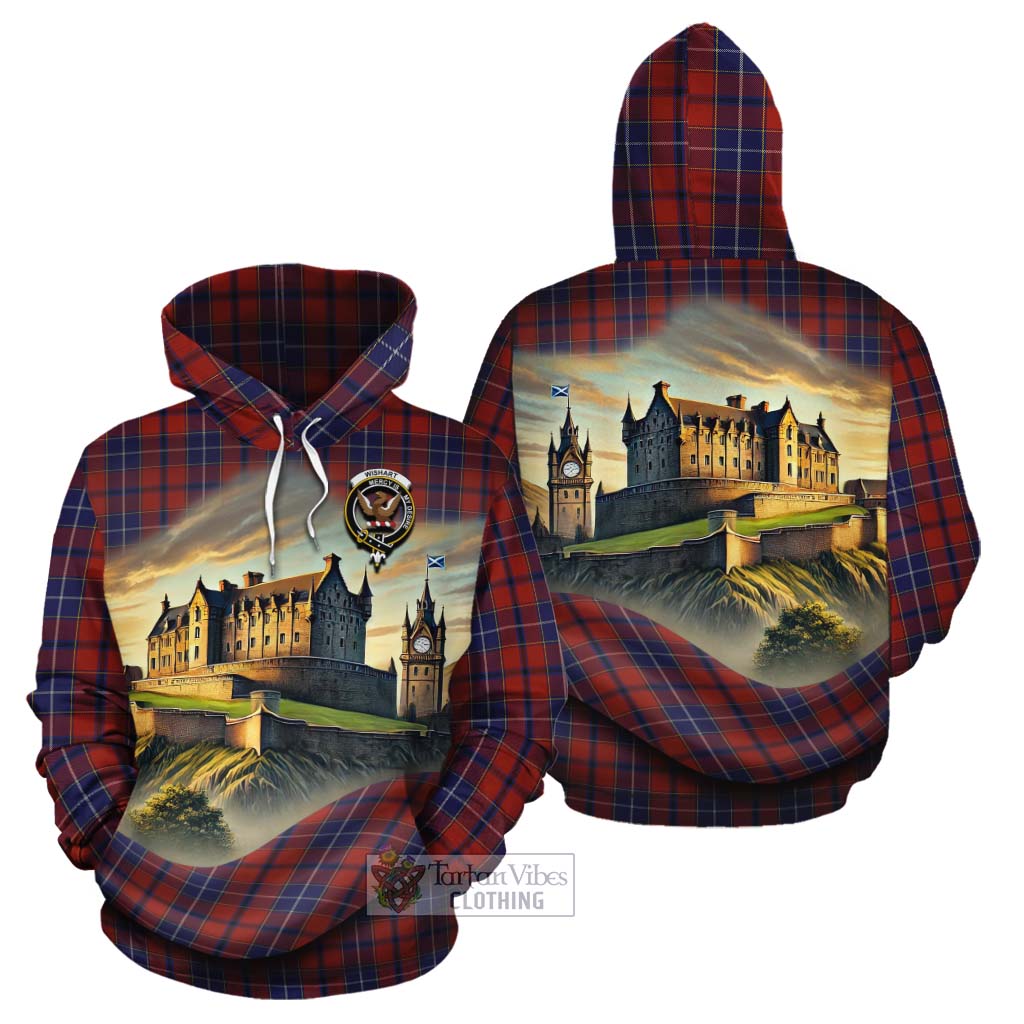 Tartan Vibes Clothing Wishart Tartan Family Crest Cotton Hoodie with Scottish Ancient Castle Style