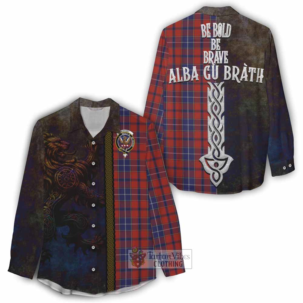 Tartan Vibes Clothing Wishart Tartan Family Crest Women's Casual Shirt Alba Gu Brath Be Brave Lion Ancient Style
