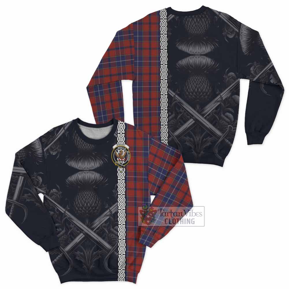 Tartan Vibes Clothing Wishart Tartan Sweatshirt with Family Crest Cross Sword Thistle Celtic Vibes