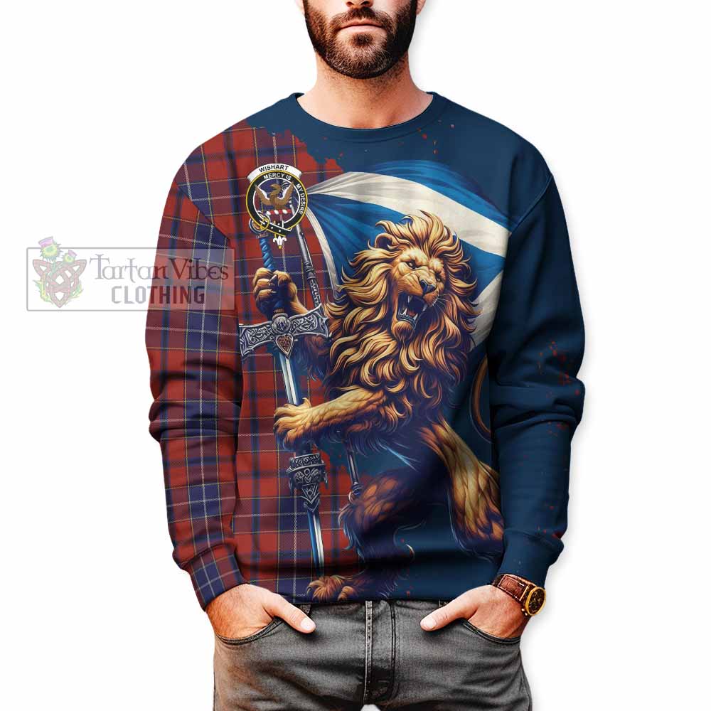Tartan Vibes Clothing Wishart Tartan Family Crest Sweatshirt with Scottish Majestic Lion